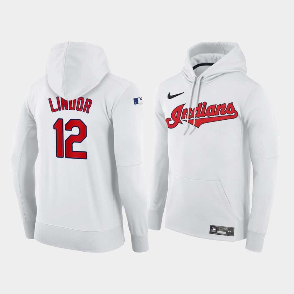 Men Cleveland Indians 12 Lindor white home hoodie 2021 MLB Nike Jerseys